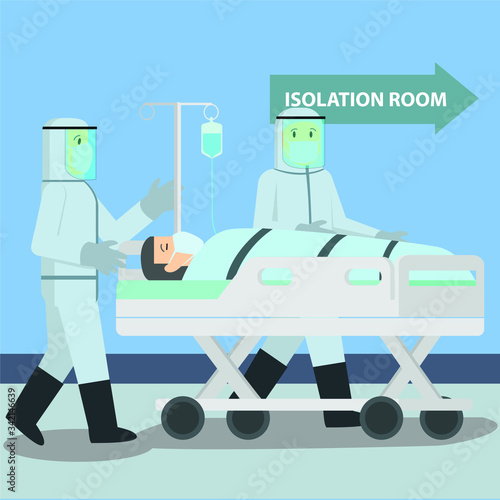 Medical staff are bringing patient Covid19 to the isolation room