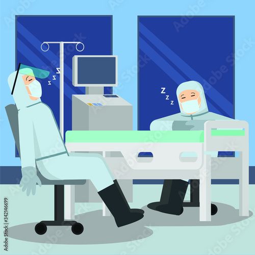 medical staff are resting after whole days work