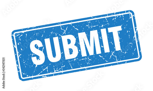 submit stamp. submit vintage blue label. Sign