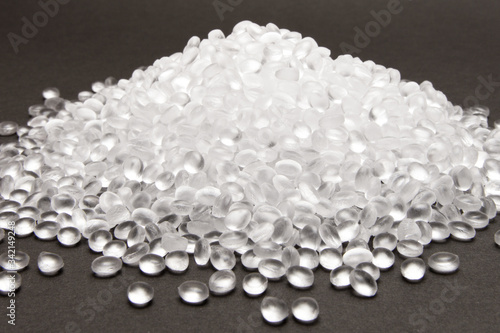 Obraz na płótnie Transparent Polyethylene granules .HDPE Plastic pellets. Plastic Raw material