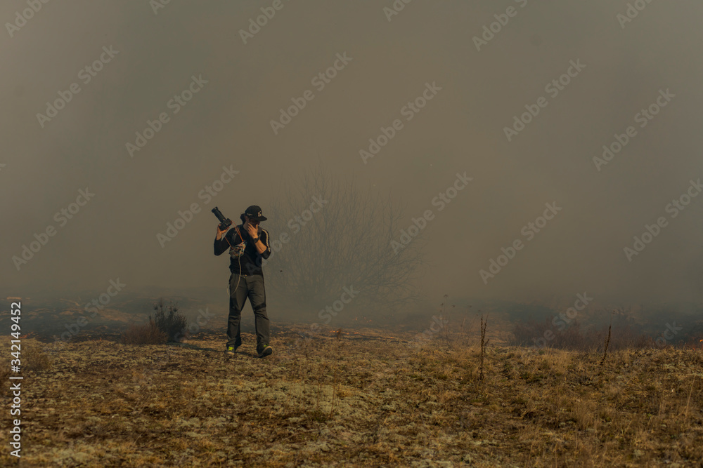 Photographer in Massive Wild Bushfire in Ukraine Photographer in Massive Wild Bushfire in Ukraine