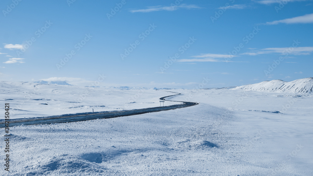 Icy road in mountains of Iceland