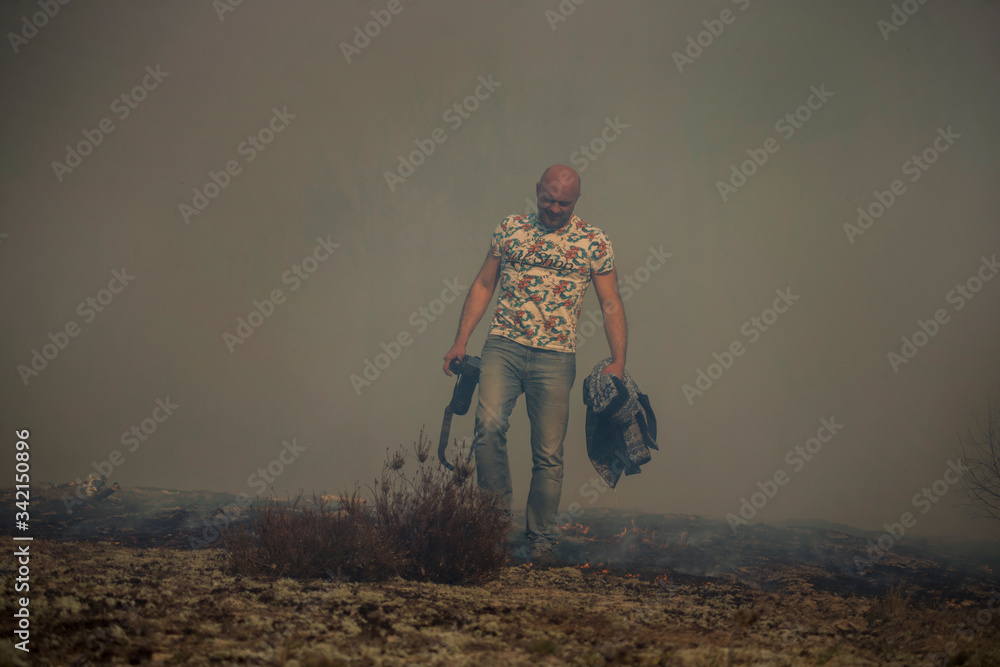 Photographer in Massive Wild Bushfire in Ukraine Photographer in Massive Wild Bushfire in Ukraine