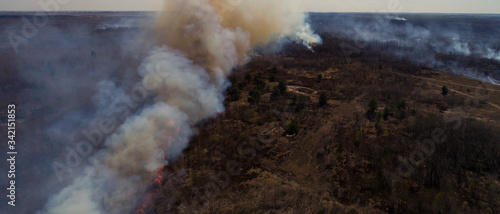 Editorial, Rivne, Ukraine, 11-04-2020, Photographer in Massive Wild Bushfire in Ukraine, Disaster, Ecological Catastrophe