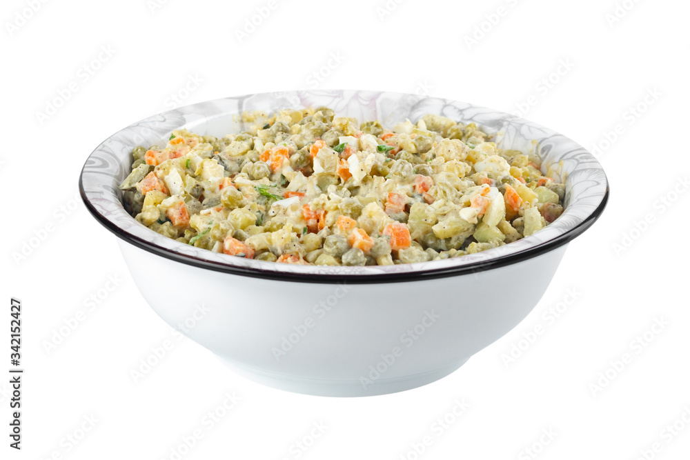 The vinaigrette of various boiled vegetables in the plate on white The vinaigrette of various boiled vegetables in the plate on white