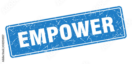 empower stamp. empower vintage blue label. Sign