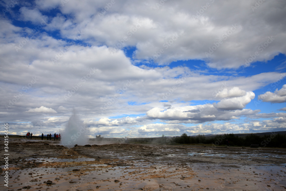 Geysir / Iceland - August 25, 2017: Strokkur geysir eruption near Golden Circle, Iceland Geysir / Iceland - August 25, 2017: Strokkur geysir eruption near Golden Circle, Iceland