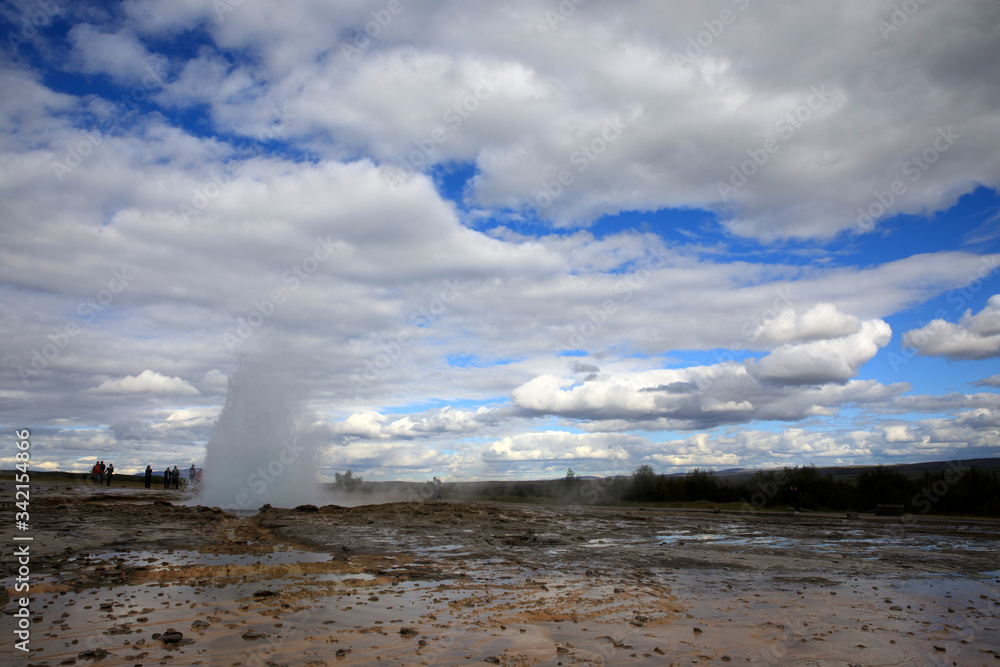 Geysir / Iceland - August 25, 2017: Strokkur geysir eruption near Golden Circle, Iceland Geysir / Iceland - August 25, 2017: Strokkur geysir eruption near Golden Circle, Iceland