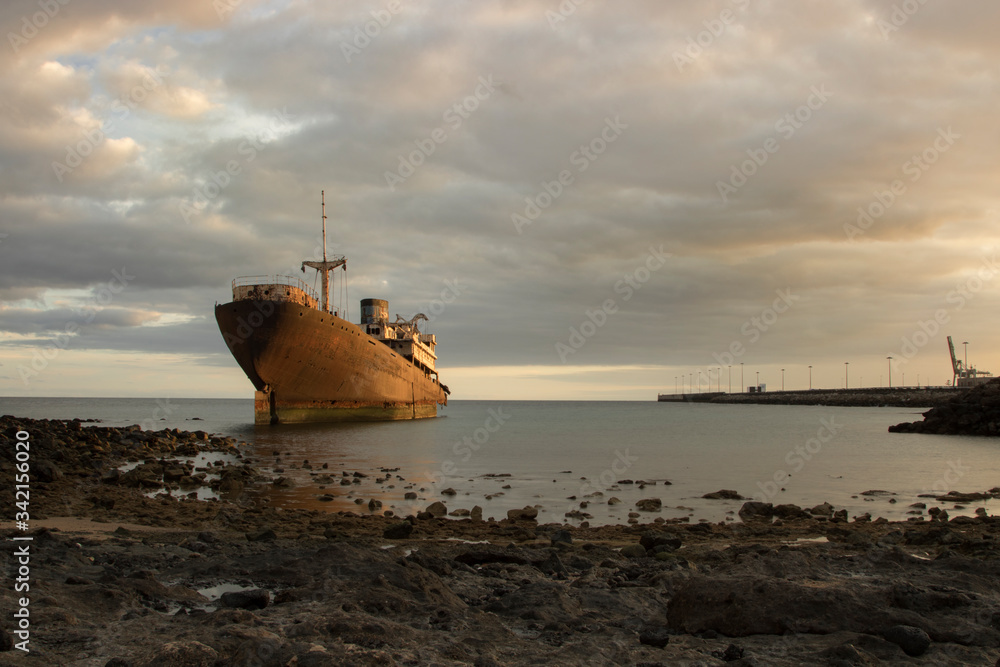 Abandoned big ship called Telamon in Lanzarote