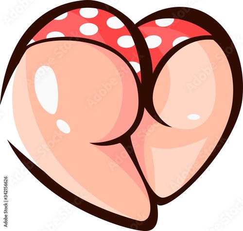 Close-up sexy naked woman booty ass in red dotted lingerie. Vector Illustration. 
