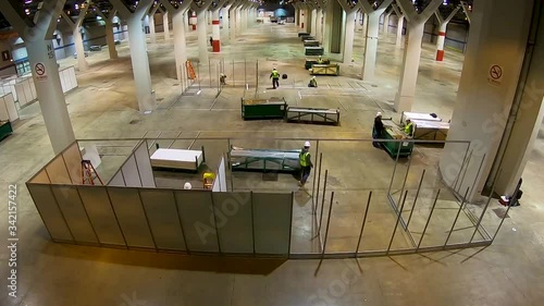 2020 - good time lapse of an emergency hospital constructed at McCormick Convention Center in Chicago during coronavirus Covid-19 emergency outbreak epidemic. photo