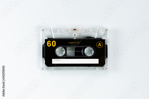 vintage audio cassette tapes on white background. - vintage backdrop style.