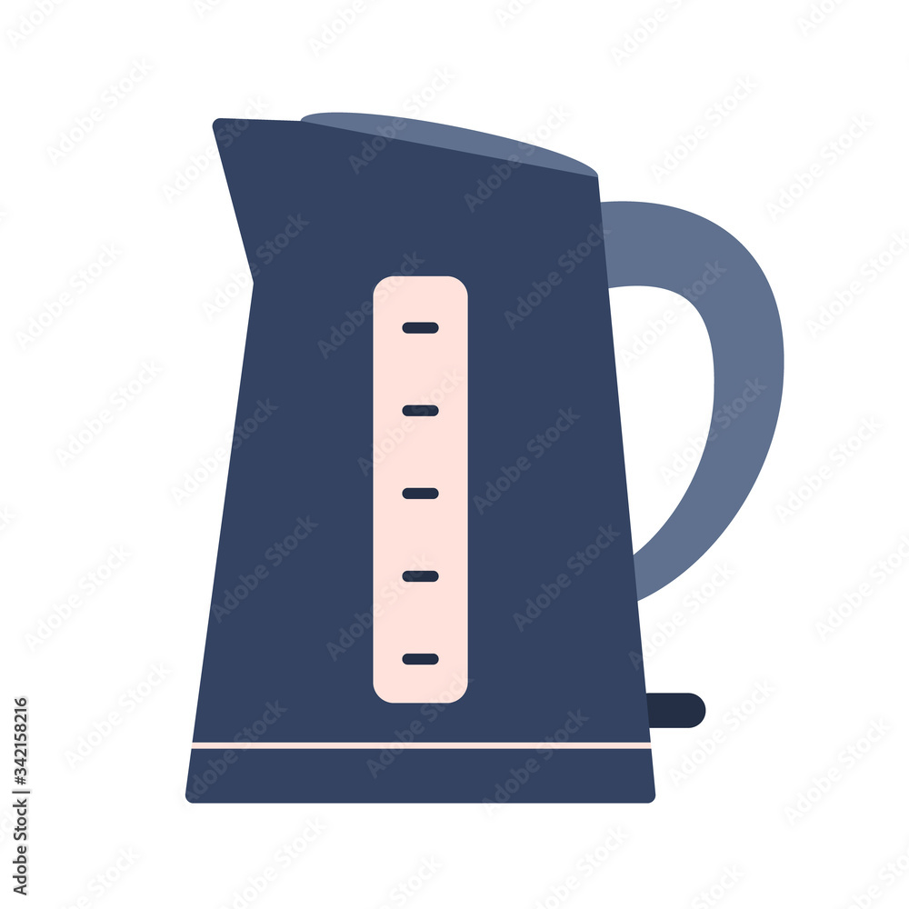 Flat electric kettle icon, kitchen appliance. Cute blue and pink vector automatic teapot equipment for logo design, recipe decoration, sticker Flat electric kettle icon, kitchen appliance. Cute blue and pink vector automatic teapot equipment for logo design, recipe decoration, sticker