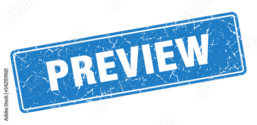 preview stamp. preview vintage blue label. Sign