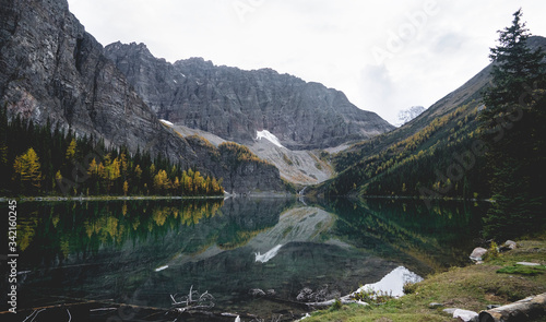 beautiful fall day by a lake in the Rocky Mountains, Canada