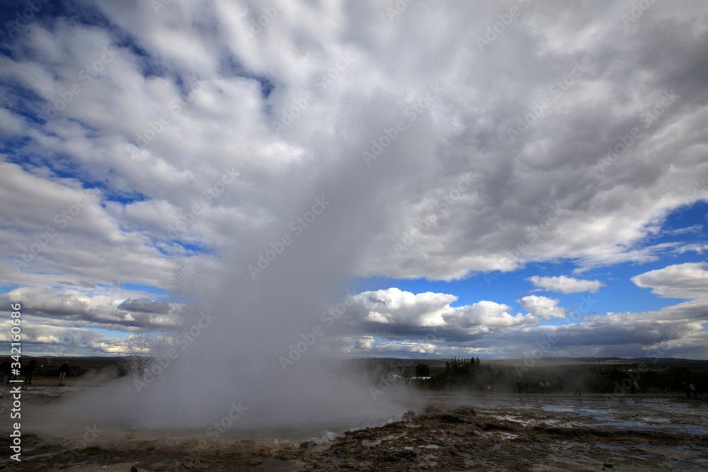 Geysir / Iceland - August 25, 2017: Strokkur geysir eruption near Golden Circle, Iceland Geysir / Iceland - August 25, 2017: Strokkur geysir eruption near Golden Circle, Iceland