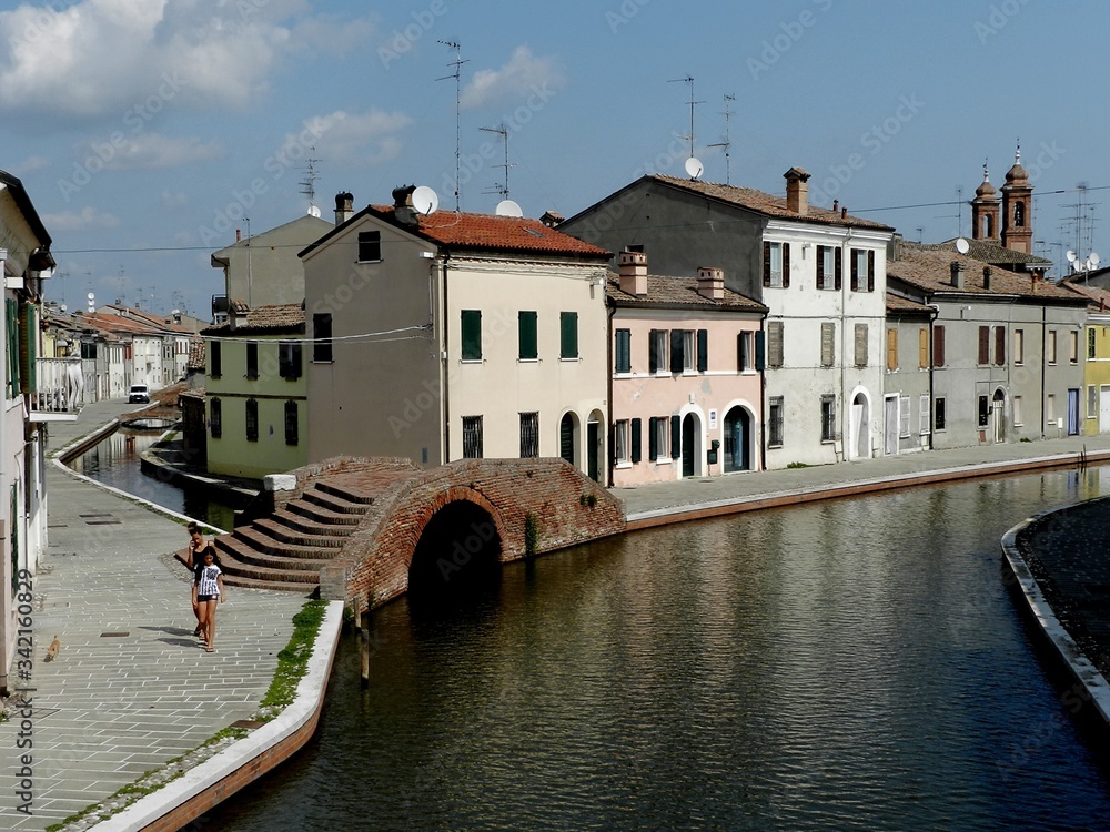 Comacchio, Italy, Townscape with Canal & Bridge Comacchio, Italy, Townscape with Canal & Bridge