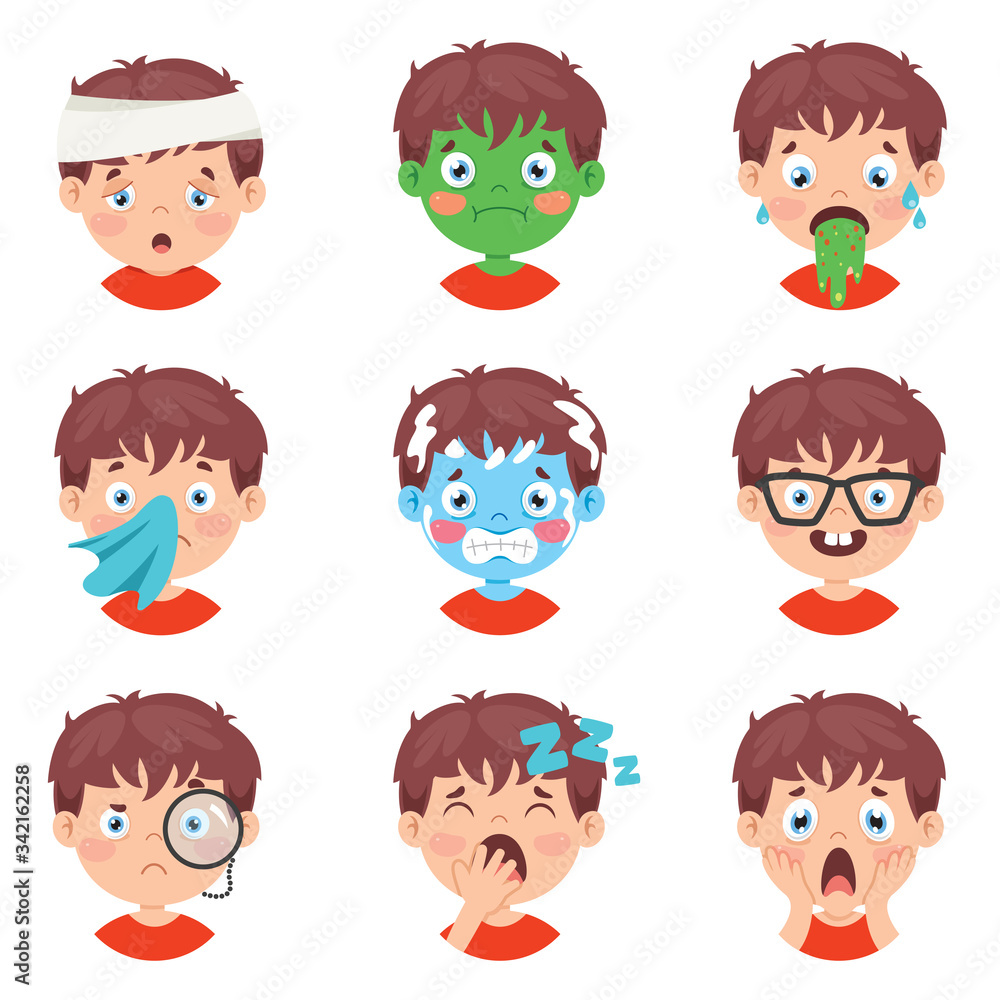 Set Of Different Expressions Of Kids