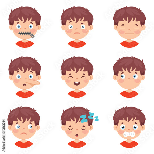 Set Of Different Expressions Of Kids
