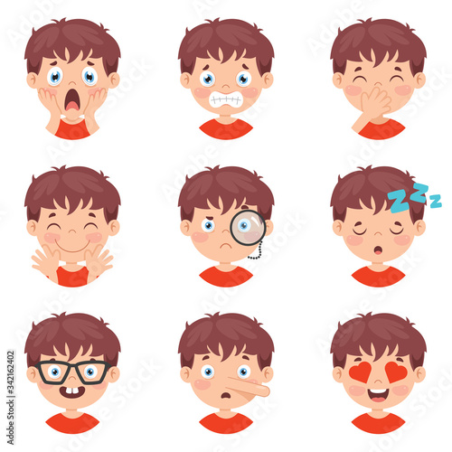 Set Of Different Expressions Of Kids