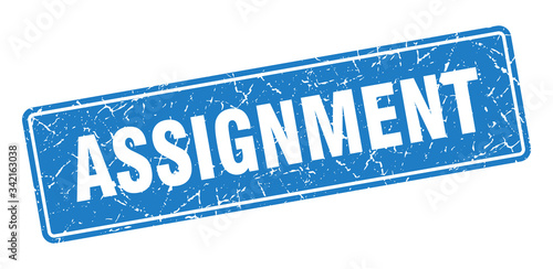assignment stamp. assignment vintage blue label. Sign