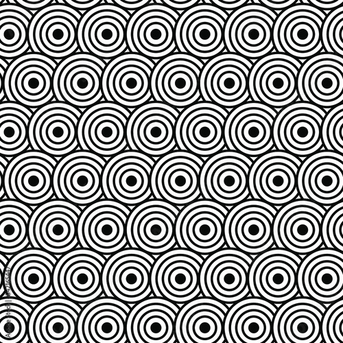 Black-white seamless pattern of circles. Flat lay, top view