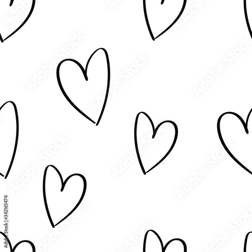 Black-white seamless hearts pattern. Flat lay, top view