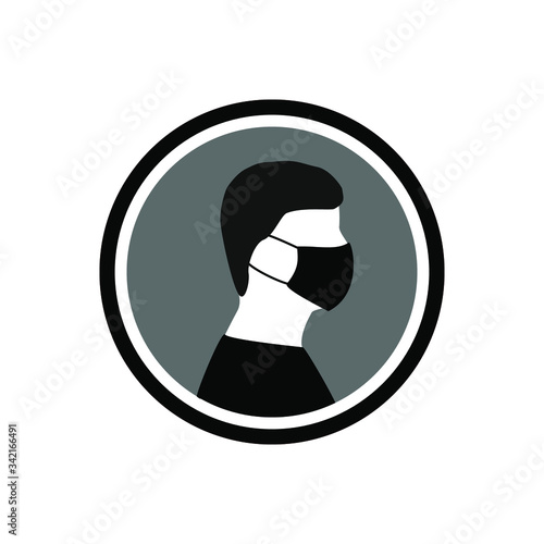 wear mask, black and white illustration, man mask icon, vector illustration
