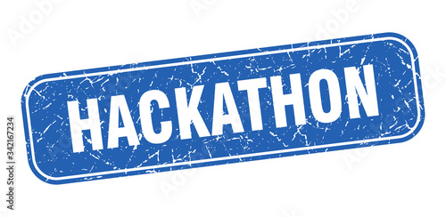 hackathon stamp. hackathon square grungy blue sign