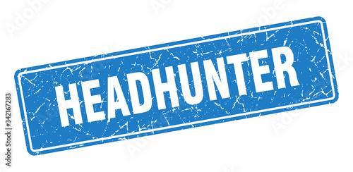 headhunter stamp. headhunter vintage blue label. Sign