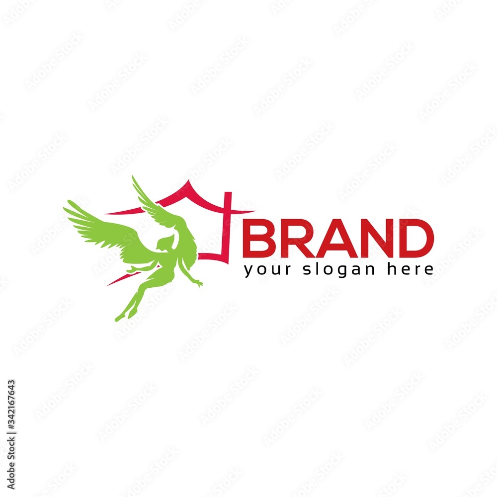 Angel House logo, flat design. Vector Illustration on white background Angel House logo, flat design. Vector Illustration on white background