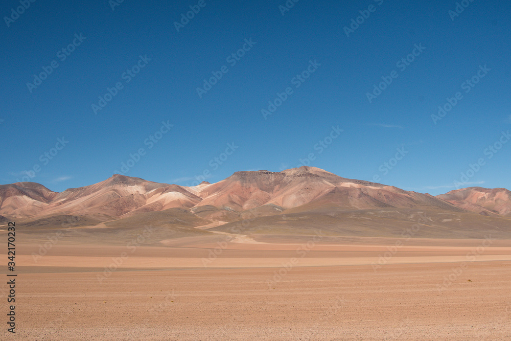 Panorama of Andean mountain ridge and desert in Bolivia on Ruta de Las Lagunas Panorama of Andean mountain ridge and desert in Bolivia on Ruta de Las Lagunas