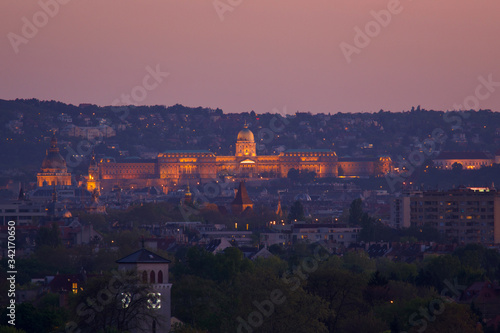 Budapest at night when the sun is going down