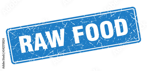 raw food stamp. raw food vintage blue label. Sign