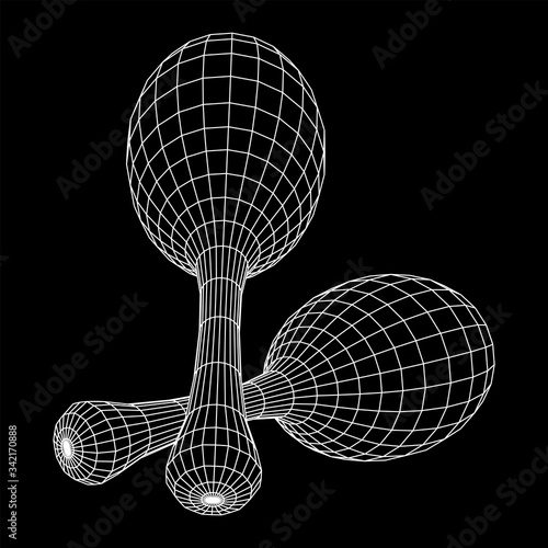 Pair of maracas. Connection structure. Vector low poly wireframe mesh illustration
