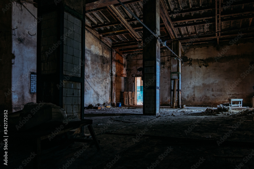 Old broken empty abandoned industrial building interior Old broken empty abandoned industrial building interior