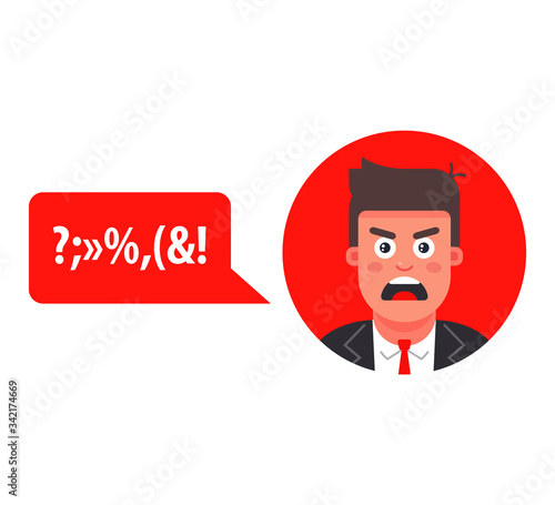 a man left a bad review on the Internet. Flat character vector illustration.