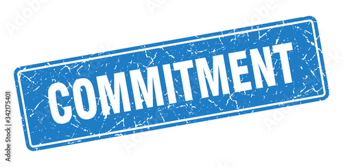 commitment stamp. commitment vintage blue label. Sign