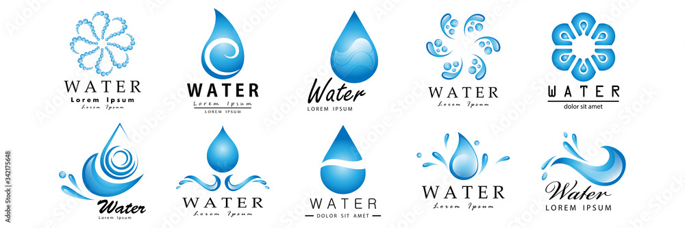 Water Splash Vector And Drop Set - Isolated On White. Abstract Vector Collection Of Flat Water Splash and Drop Logo. Icons For Droplet, Water Wave, Rain, Raindrop, Company Logo And Bubble Design Water Splash Vector And Drop Set - Isolated On White. Abstract Vector Collection Of Flat Water Splash and Drop Logo. Icons For Droplet, Water Wave, Rain, Raindrop, Company Logo And Bubble Design