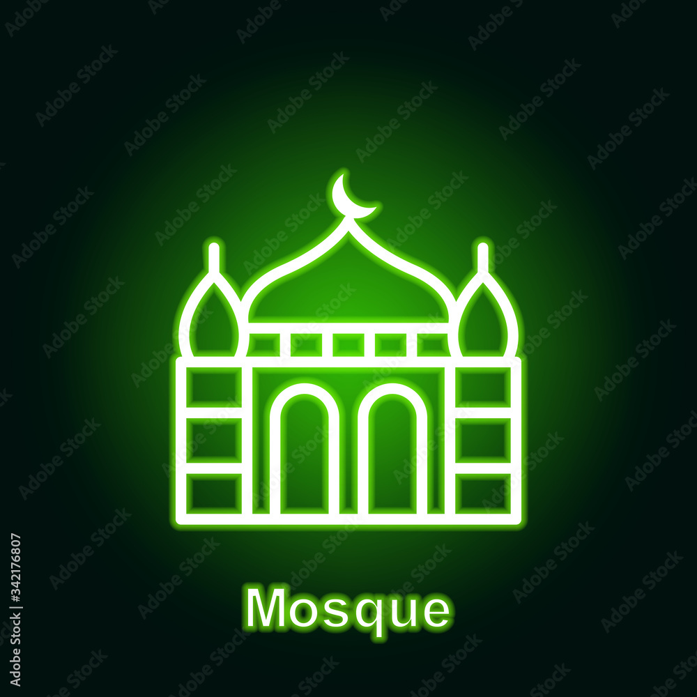 Fototapeta premium Ramadan mosque outline neon icon. Element of Ramadan day illustration icon. Signs and symbols can be used for web, logo, mobile app, UI, UX