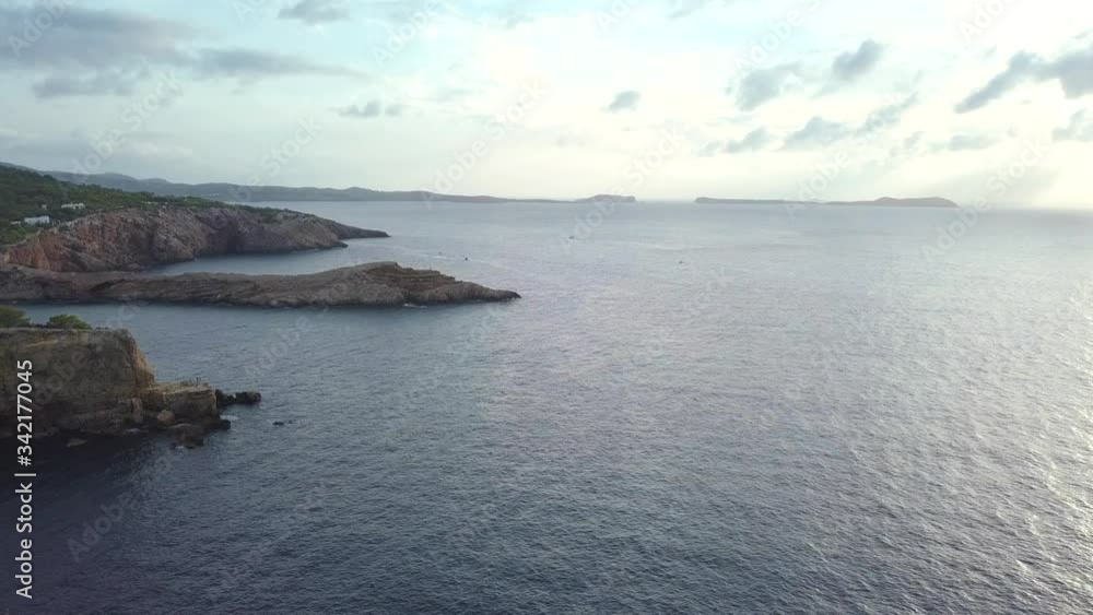 Ibiza sunset drone coast view Ibiza sunset drone coast view