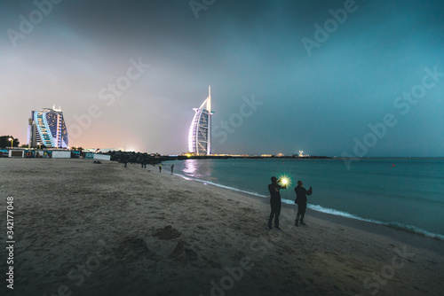 Canvastavla Burj al Arab and Jumeirah beach at dusk Dubai - UAE