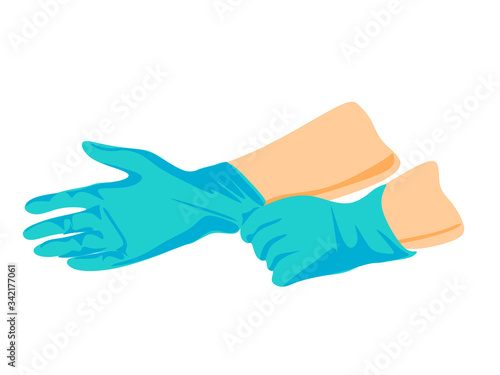 Hands in gloves.  Latex gloves as a symbol of protection against viruses and bacteria. Vector illustration cartoon. 
