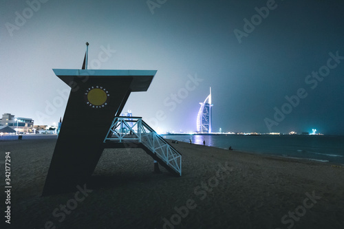 Canvas Print Lifeguard house at Jumeirah beach at dusk Dubai - UAE