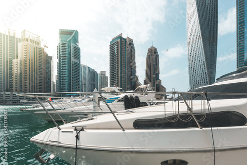 Yachts in Marina with skyscrapers in the background Dubai - UAE