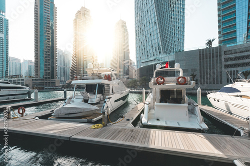 Yachts on the jetty in the Marina Dubai - UAE