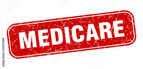 medicare stamp. medicare square grungy red sign