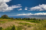 View of the west Maui mountains and ocean from Kula on Maui.