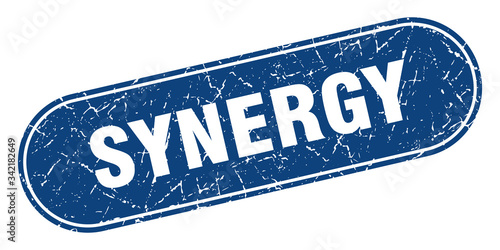 synergy sign. synergy grunge blue stamp. Label