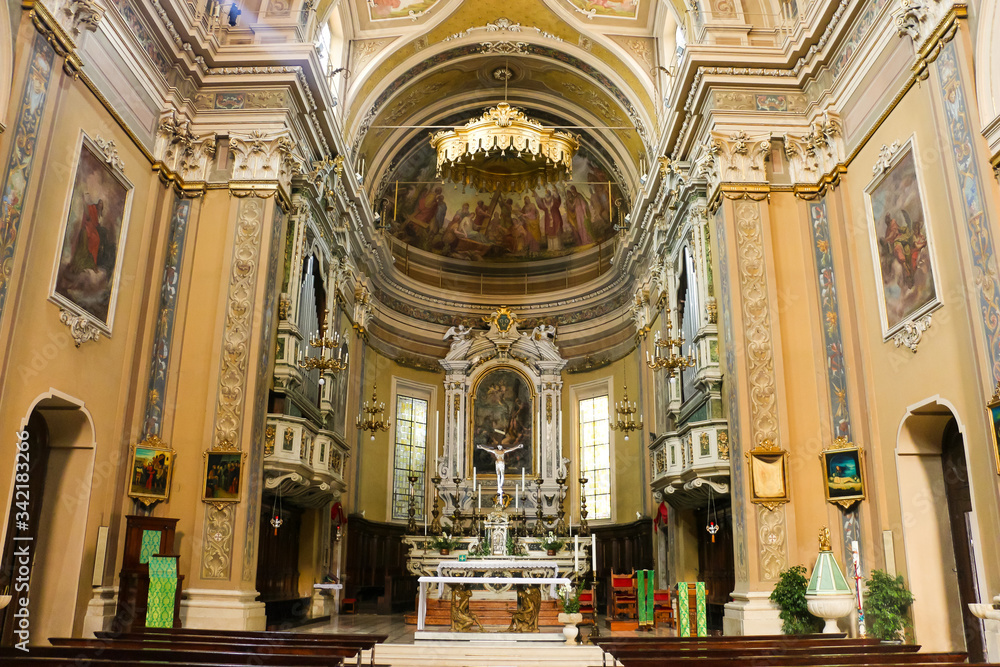 Verolavecchia, Italy. Interiors of catholic church (Parrocchia dei Ss. Pietro e Paolo Apostoli di Verolavecchia).